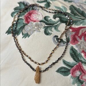 Beaded Necklace with Orange Crystal Pendant